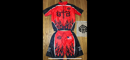 BuildinTheBrand Inferno Red & Black Windbreaker Short Set