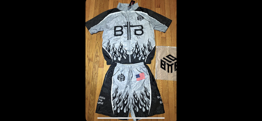 BuildinTheBrand Silver & Black Windbreaker Short Set